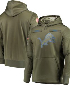 Men's Detroit Lions 2018 Olive Salute to Service Sideline Therma Performance Pullover Stitched  NFL Hoodie