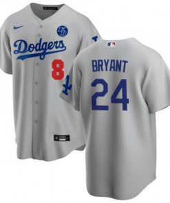 Men's Los Angeles Dodgers Front #8 Back #24 Kobe Bryant Grey 2020 KB Patch Cool Base Stitched Jersey