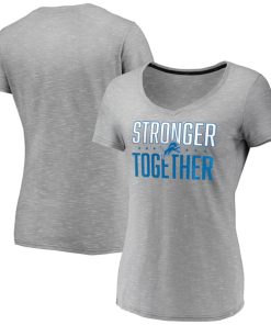Women's Detroit Lions Gray Stronger Together Space Dye V-Neck T-Shirt(Run Small)