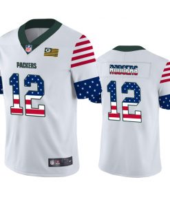 Men's Green Bay Packers #12 Aaron Rodgers White 2019 USA Flag Fashion Limited Stitched NFL Jersey