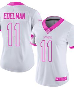 Nike Patriots #11 Julian Edelman White/Pink Women's Stitched NFL Limited Rush Fashion Jersey