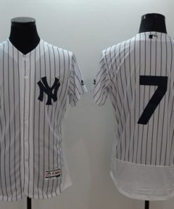 Yankees #7 Mickey Mantle White Strip Flexbase Authentic Collection Stitched MLB Jersey