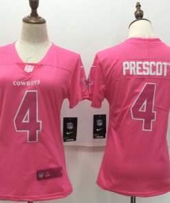 Women's Nike Dallas Cowboys #4 Dak Prescott Pink Stitched NFL Limited Rush Fashion Jersey