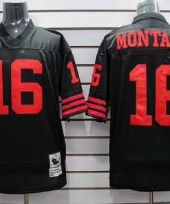 Mitchell and Ness 49ers Joe Montana #16 Stitched Black NFL Jersey