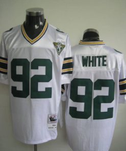 Mitchell & Ness Packers #92 Reggie White White With 75th Patch Stitched Throwback NFL Jersey