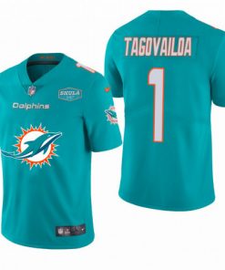 Men's Miami Dolphins #1 Tua Tagovailoa Aqua 2020 Team Big Logo With 347 Shula Patch Limited Stitched NFL Jersey