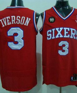76ers #3 Allen Iverson Red Reebok 10TH Throwback Stitched NBA Jersey