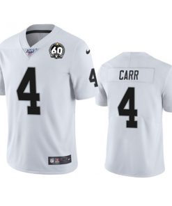 Youth Oakland Raiders #4 Derek Carr White 2019 100th Season With 60 Patch Vapor Untouchable Limited Stitched NFL Jersey
