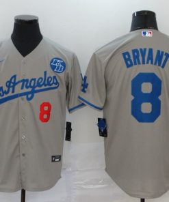 Men's Los Angeles Dodgers #8 Kobe Bryant Grey 2020 KB Patch Cool Base Stitched MLB Jersey