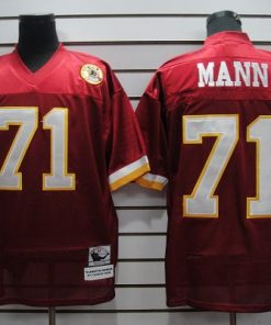 Mitchell and Ness Redskins #71 Charles Mann Red Stitched Throwback NFL Jersey