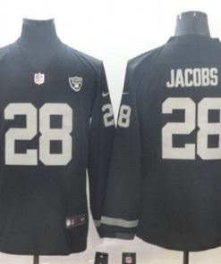 Men's Oakland Raiders #28 Josh Jacobs Black Therma Long Sleeve Stitched NFL Jersey