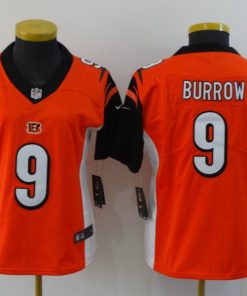 Women's Cincinnati Bengals #9 Joe Burrow Orange Vapor Stitched Jersey(Run Small)