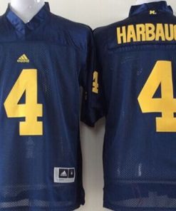 Wolverines #4 Jim Harbaugh Navy Blue Stitched NCAA Jersey