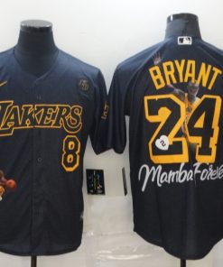 Men's Los Angeles Lakers Front #8 Back #24 Kobe Bryant Black With KB Patch Cool Base Stitched NBA Jersey