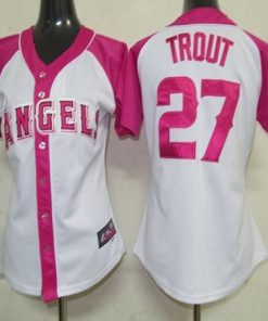 Angels #27 Mike Trout White/Pink Women's Splash Fashion Stitched MLB Jersey
