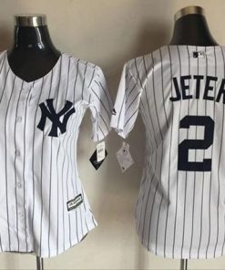 Yankees #2 Derek Jeter White Strip Women's Fashion Stitched MLB Jersey
