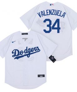 Men's Los Angeles Dodgers #34 Fernando Valenzuela White Cool Base Stitched MLB Jersey