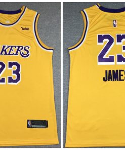 Men's Los Angeles Lakers #23 LeBron James Yellow With KB Patch Stitched NBA Jersey