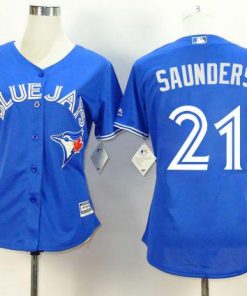 Blue Jays #21 Michael Saunders Blue Alternate Women's Stitched MLB Jersey