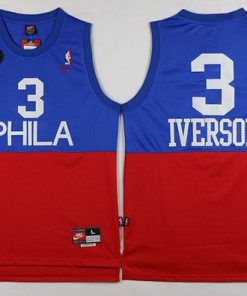 76ers #3 Allen Iverson Red/Blue Nike Throwback Stitched NBA Jersey