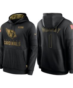 Men's Arizona Cardinals #1 Kyler Murray 2020 Black Salute to Service Sideline Performance Pullover Hoodie