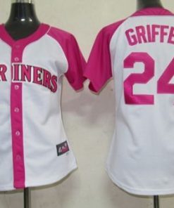 Mariners #24 Ken Griffey White/Pink Women's Splash Fashion Stitched MLB Jersey