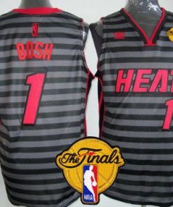 Heat #1 Chris Bosh Black/Grey Groove Finals Patch Stitched NBA Jersey