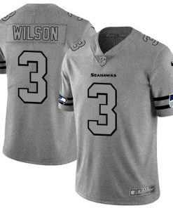 Men's Seattle Seahawks #3 Russell Wilson 2019 Gray Gridiron Team Logo Limited Stitched NFL Jersey