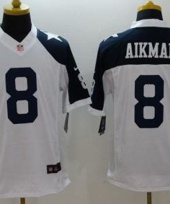Nike Cowboys #8 Troy Aikman White Thanksgiving Throwback Men's Stitched NFL Limited Jersey