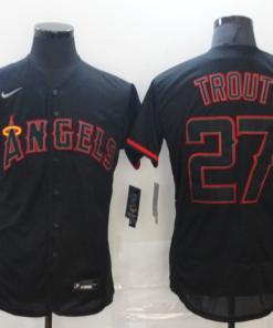 Men's Los Angeles Angels #27 Mike Trout Black Flex Base Stitched MLB Jersey