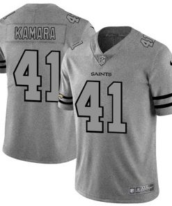 Men's New Orleans Saints #41 Alvin Kamara 2019 Gray Gridiron Team Logo Limited Stitched NFL Jersey