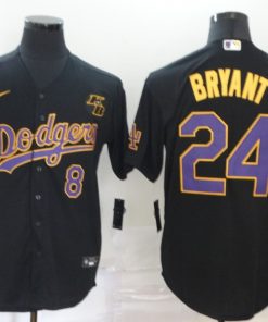 Men's Los Angeles Dodgers Front #8 Back #24 Kobe Bryant Throwback Black With KB Patch Cool Base Stitched MLB Jersey
