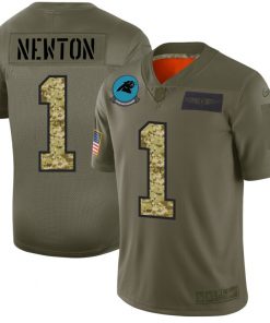 Men's Carolina Panthers #1 Cam Newton 2019 Olive/Camo Salute To Service Limited Stitched NFL Jersey