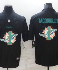 Men's Miami Dolphins #1 Tua Tagovailoa Black Shadow Logo Limited Stitched NFL Jersey