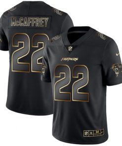 Men's Carolina Panthers #22 Christian McCaffrey 2019 Black Gold Edition Stitched NFL Jersey.