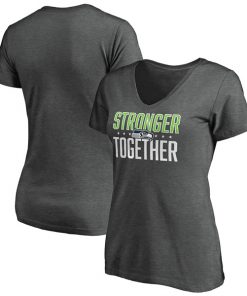 Women's Seattle Seahawks Heather Stronger Together Space Dye V-Neck T-Shirt(Run Small)