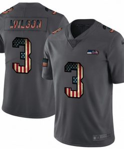 Men's Seattle Seahawks #3 Russell Wilson Grey 2019 Salute To Service USA Flag Fashion Limited Stitched NFL Jersey