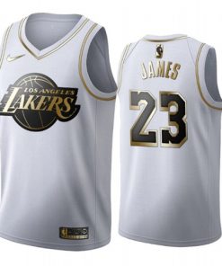 Men's Los Angeles Lakers #23 LeBron James White 2019 Golden Edition Stitched NBA Jersey