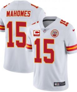 Youth Kansas City Chiefs #15 Patrick Mahomes White With C Patch Limited Stitched NFL Jersey