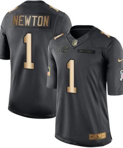 Nike Panthers #1 Cam Newton Black Men's Stitched NFL Limited Gold Salute To Service Jersey