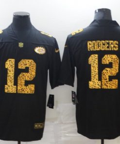 Men's Green Bay Packers #12 Aaron Rodgers 2020 Black Leopard Print Fashion Limited Stitched NFL Jersey
