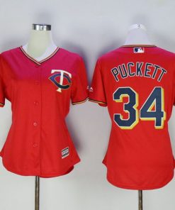 Twins #34 Kirby Puckett Red Women's Alternate Stitched MLB Jersey