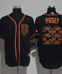 Men's San Francisco Giants #28 Buster Posey Black Team Logo Print Cool Base Stitched MLB Jersey