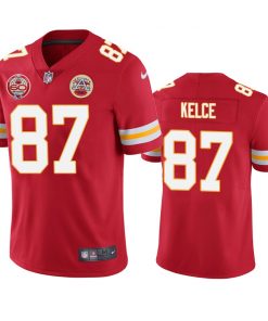 Men's Kansas City Chiefs #87 Travis Kelce Red 2019 60th Anniversary Limited Stitched NFL Jersey.