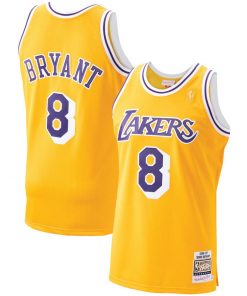 Men's Los Angeles Lakers #8 Kobe Bryant Mitchell & Ness 1996-1997 Gold Hardwood Classics Stitched NBA Jersey