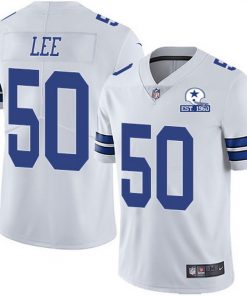 Men's Dallas Cowboys #50 Sean Lee White With Est 1960 Patch Limited Stitched NFL Jersey