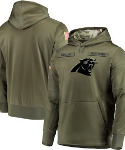 Men's Carolina Panthers 2018 Olive Salute to Service Sideline Therma Performance Pullover Stitched  NFL Hoodie