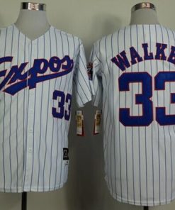 Mitchell And Ness 1982 Expos #33 Larry Walker White(Black Strip) Throwback Stitched MLB Jersey
