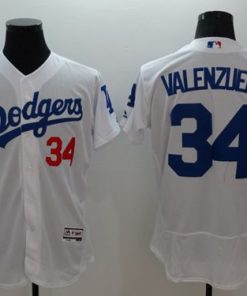Dodgers #34 Fernando Valenzuela White Flexbase Authentic Collection Stitched MLB Jersey