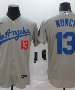Men's Los Angeles Dodgers #13 Max Muncy Grey Flex Base Stitched MLB Jersey
